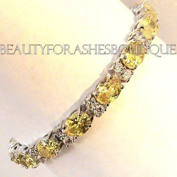 Beauty for Ashes Boutique Canary Yellow Cubic Zirconia  Cz Tennis Bracelet - Picture 3 of 4
